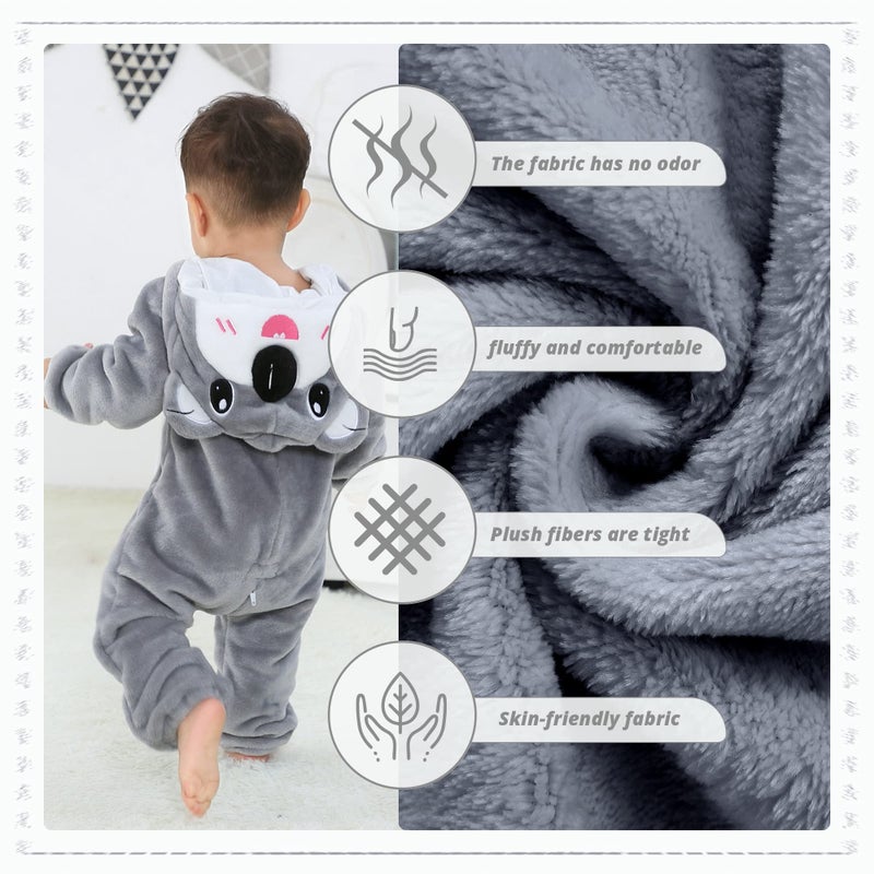 MICHLEY Unisex Baby Hooded Romper Winter Flannel Jumpsuit for 12-18months, Cartoon Cosplay Costume, Koala - Image 3